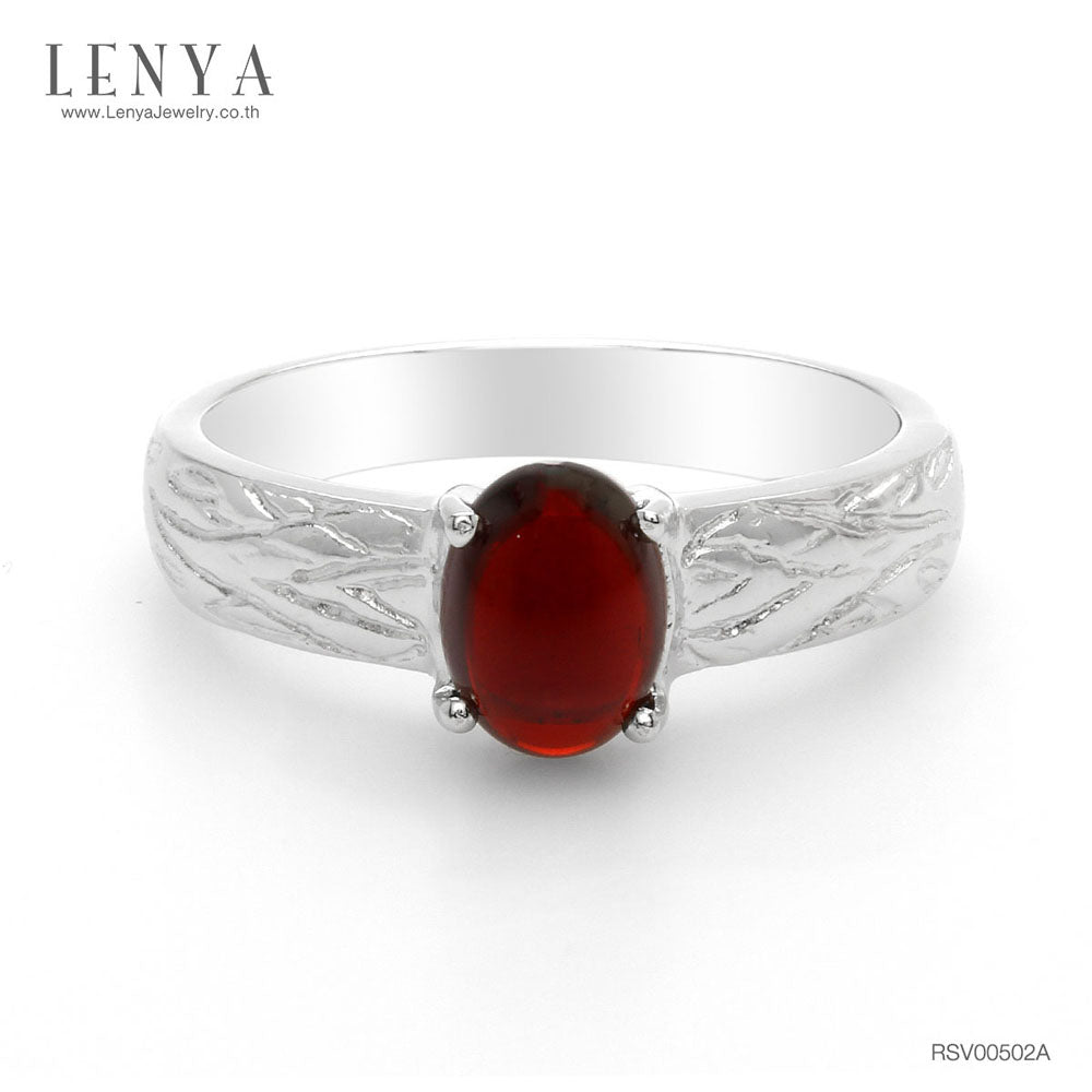 LENYA แหวนเงินแท้ ประดับพลอยโกเมน (Garnet) เสริมบุคลิกความมั่นใจ เสริมให้ร่ำรวย อัญมณีประจำเดือนมกราคม