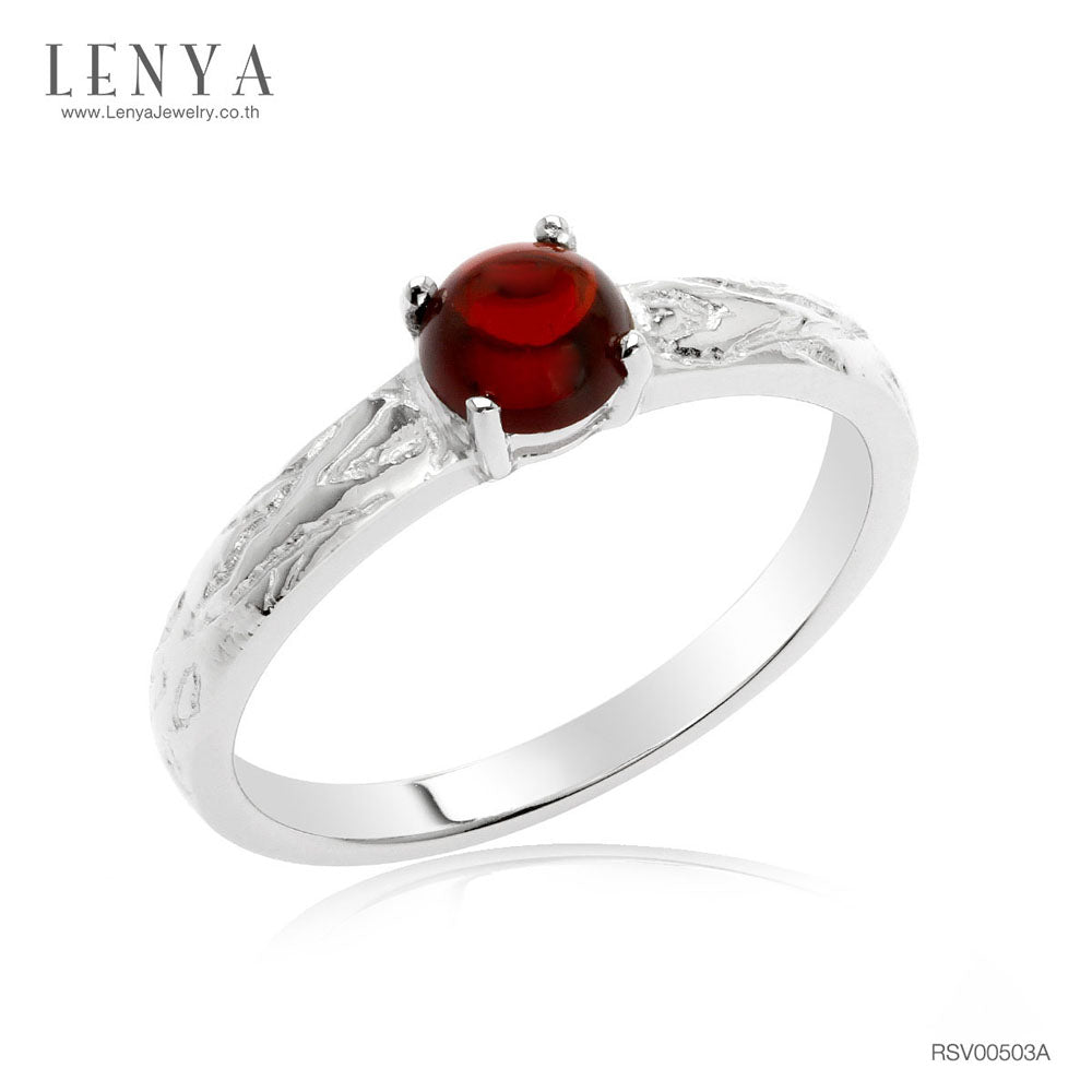 LENYA แหวนเงินแท้ ประดับพลอยโกเมน (Garnet) เสริมบุคลิกความมั่นใจ เสริมให้ร่ำรวย อัญมณีประจำเดือนมกราคม
