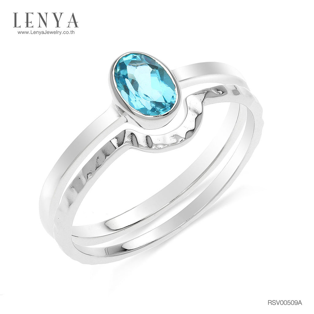 LENYA แหวนบลูโทแพซ(Blue Topaz)  สีฟ้า ดีไซน์น่ารักแต่เก๋ไก๋ ตัวเรือนชุบทองคำขาว (Rhodium) สวยเข้ากับทุกคน ใครใส่ก็สวย