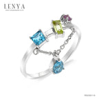 LENYA แหวนเงินแท้ ดีไซน์เก๋ไก๋ ประดับพลอยอเมทิสต์ (Amethyst) บลูโทแพซ (Blue Topaz) เพอริดอท (Peridot) แหวนสวยไม่ซ้ำใคร หรูหรา เหมาะกับสาวๆ