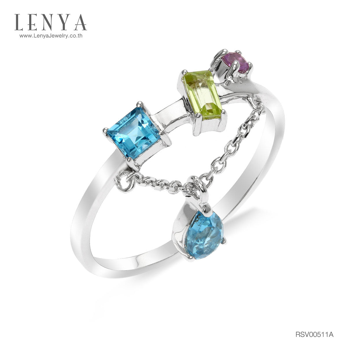 LENYA แหวนเงินแท้ ดีไซน์เก๋ไก๋ ประดับพลอยอเมทิสต์ (Amethyst) บลูโทแพซ (Blue Topaz) เพอริดอท (Peridot) แหวนสวยไม่ซ้ำใคร หรูหรา เหมาะกับสาวๆ