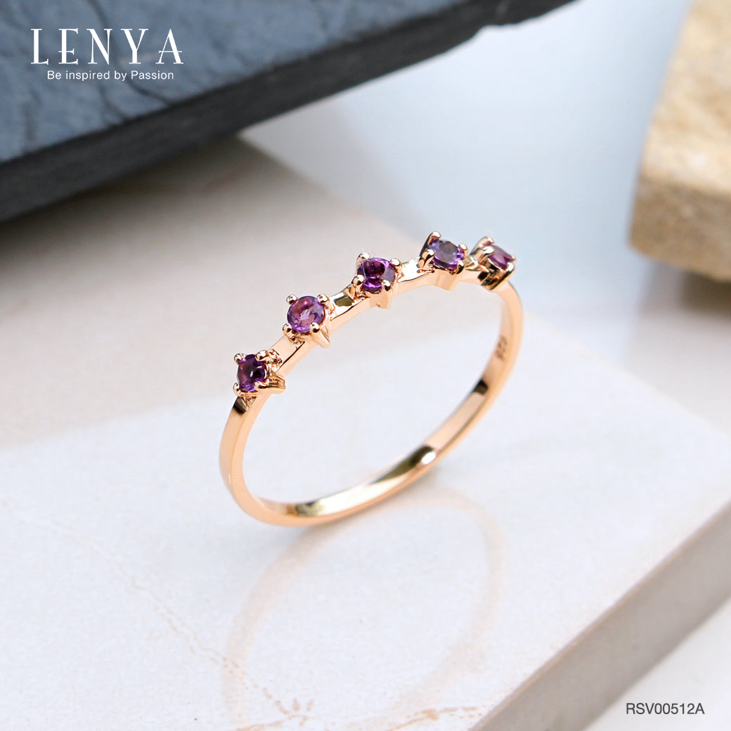 LENYA แหวนเงินแท้ ประดับพลอยอเมทิสต์ อัญมณีของผู้ที่เกิดเดือนกุมภาพันธ์