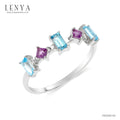 LENYA แหวนเงินแท้ ดีไซน์เก๋ไก๋ ประดับพลอยอเมทิสต์ (Amethyst) บลูโทแพซ (Blue Topaz) แหวนสวยไม่ซ้ำใคร หรูหรา เหมาะกับสาวๆ