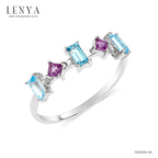 LENYA แหวนเงินแท้ ดีไซน์เก๋ไก๋ ประดับพลอยอเมทิสต์ (Amethyst) บลูโทแพซ (Blue Topaz) แหวนสวยไม่ซ้ำใคร หรูหรา เหมาะกับสาวๆ