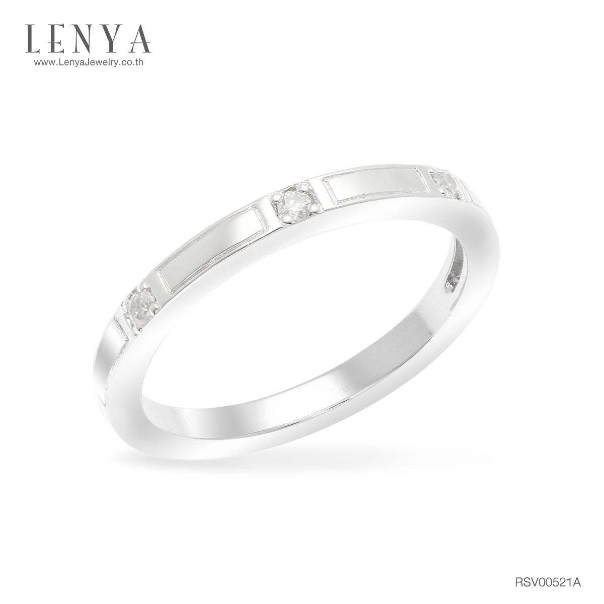 LENYA แหวนเงินแท้ชุบทองขาว ประดับด้วยคิวบิกเซอร์โคเนีย (Cubic Zirconia) เรียบหรู เทรนด์ดีไม่มีหยุด