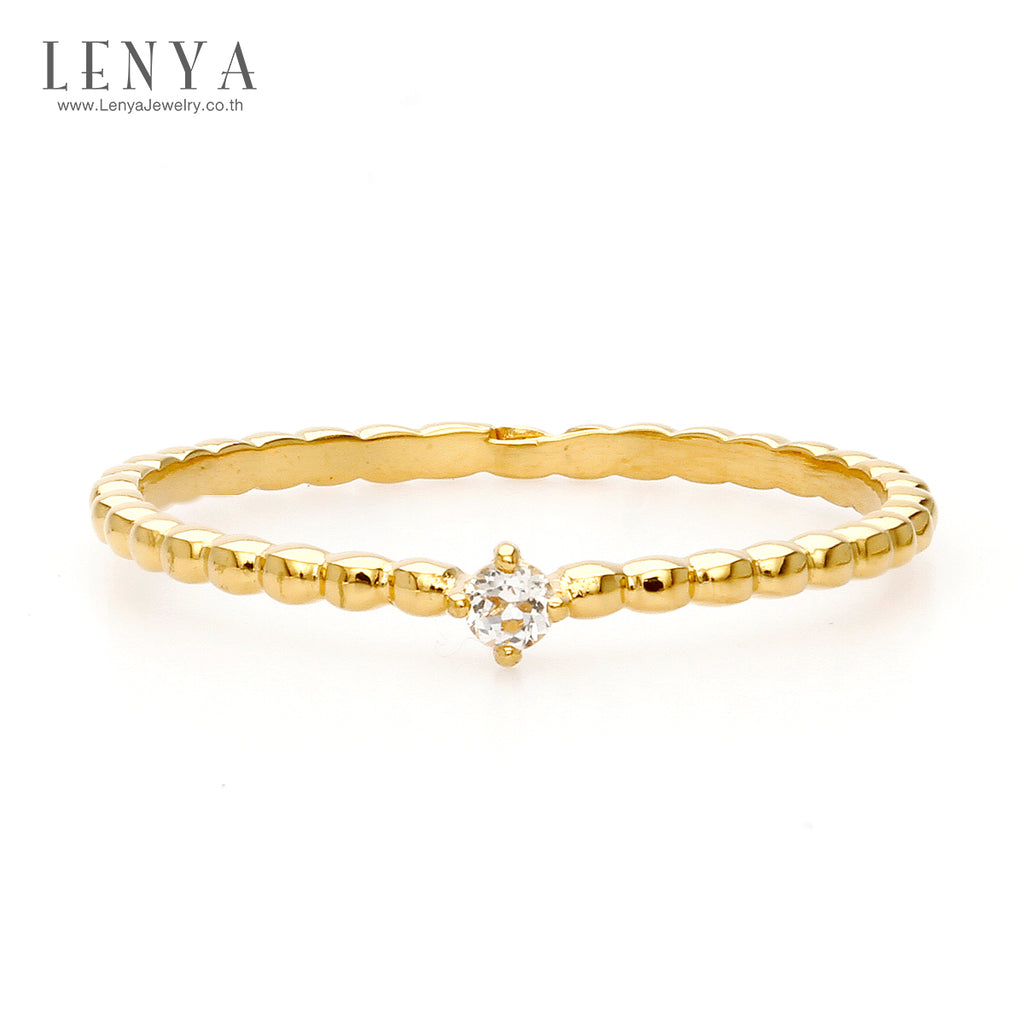 LENYA แหวนเงินแท้ 925 ชุปทอง 18 เค ประดับด้วย พลอยสีขาวว ไวท์ โทแพซ(White Topaz)ดีไซน์เล็กๆ ชูเม็ดเดี่ยว น่ารักๆ  สามารถ Mix and Match กับแหวนดีไซน์ อื่นๆได้ ในแบบที่คุณต้องการ