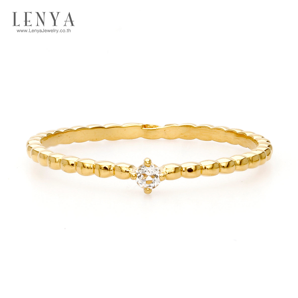 LENYA แหวนเงินแท้ 925 ชุปทอง 18 เค ประดับด้วย พลอยสีขาวว ไวท์ โทแพซ(White Topaz)ดีไซน์เล็กๆ ชูเม็ดเดี่ยว น่ารักๆ  สามารถ Mix and Match กับแหวนดีไซน์ อื่นๆได้ ในแบบที่คุณต้องการ