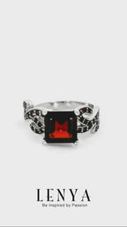 LENYA แหวนเงินแท้ ประดับพลอยโกเมน (Garnet) เสริมบุคลิกความมั่นใจ เสริมให้ร่ำรวย อัญมณีประจำเดือนมกราคม