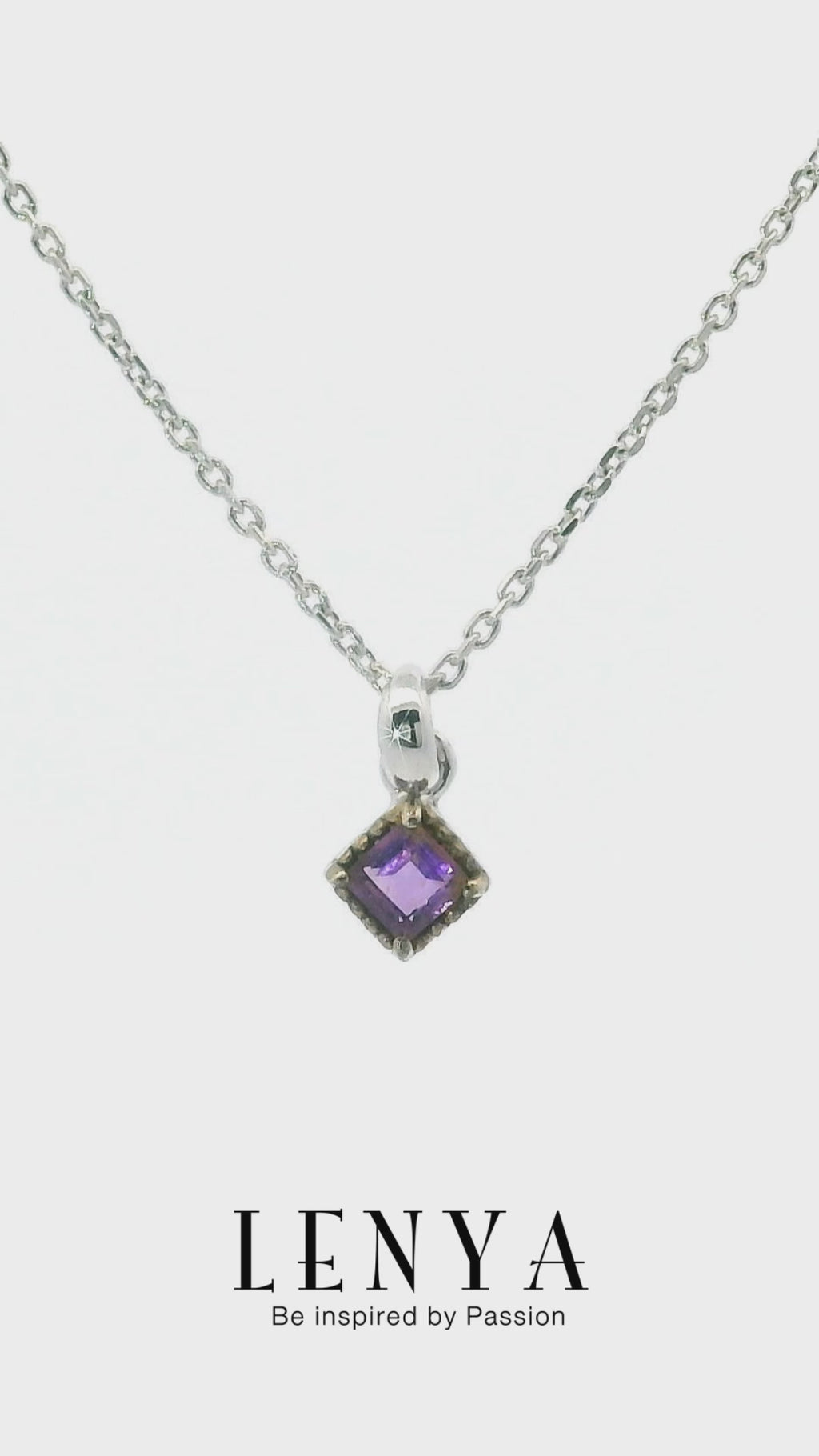 LENYA จี้อเมทีสต์ (Amethyst) ตัวเรือนเงินแท้ชุบโรเดียมและพิ้งโกล์ด ดีไซน์เรียบเก๋ทันสมัย