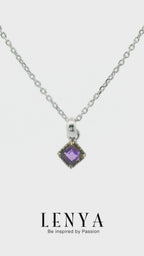 LENYA จี้อเมทีสต์ (Amethyst) ตัวเรือนเงินแท้ชุบโรเดียมและพิ้งโกล์ด ดีไซน์เรียบเก๋ทันสมัย