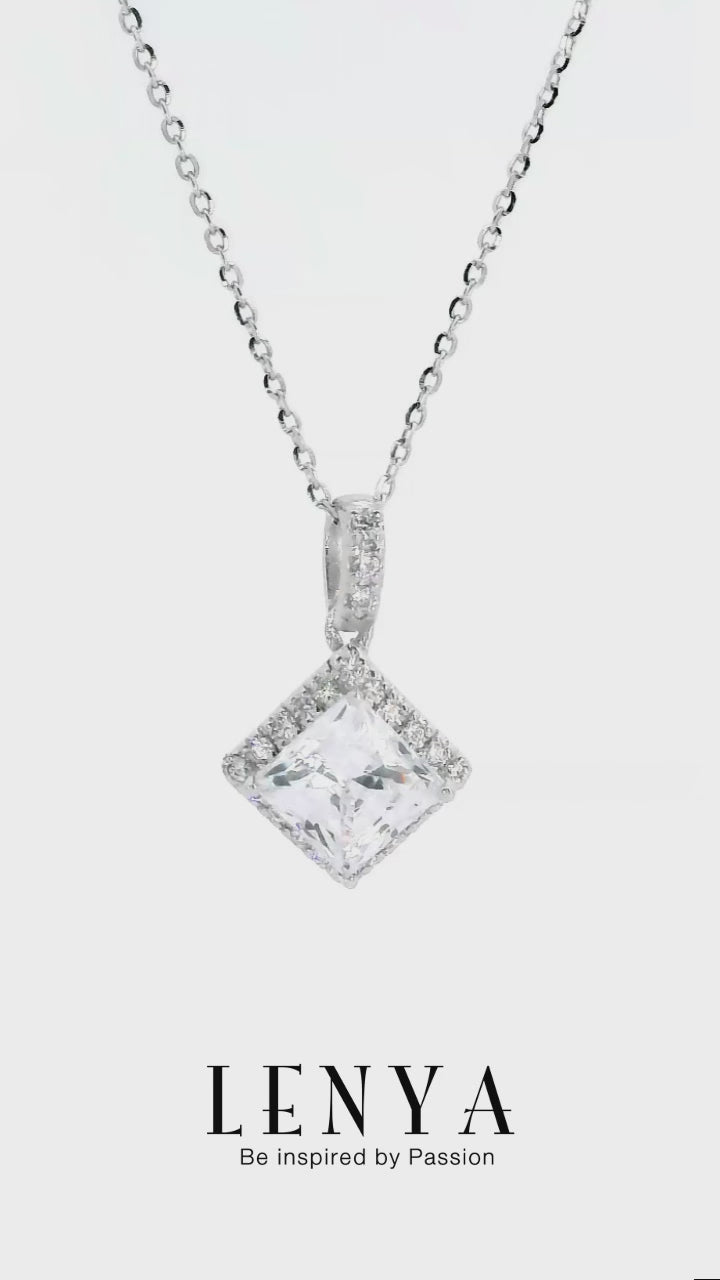 LENYA จี้ CZ DiamondLike ดีไซน์ทรงสี่เหลี่ยมเสริมลุคสุดหรู ขนาด 7  มิล ตัวเรือนเงินแท้925ชุบทองคำขาว