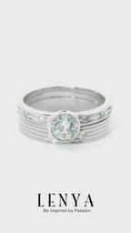 LENYA แหวนคู่ 2 วง ประดับ SWAROVSKI ZIRCONIA ตัวเรือนเงินแท้ชุบทองคำขาวแท้