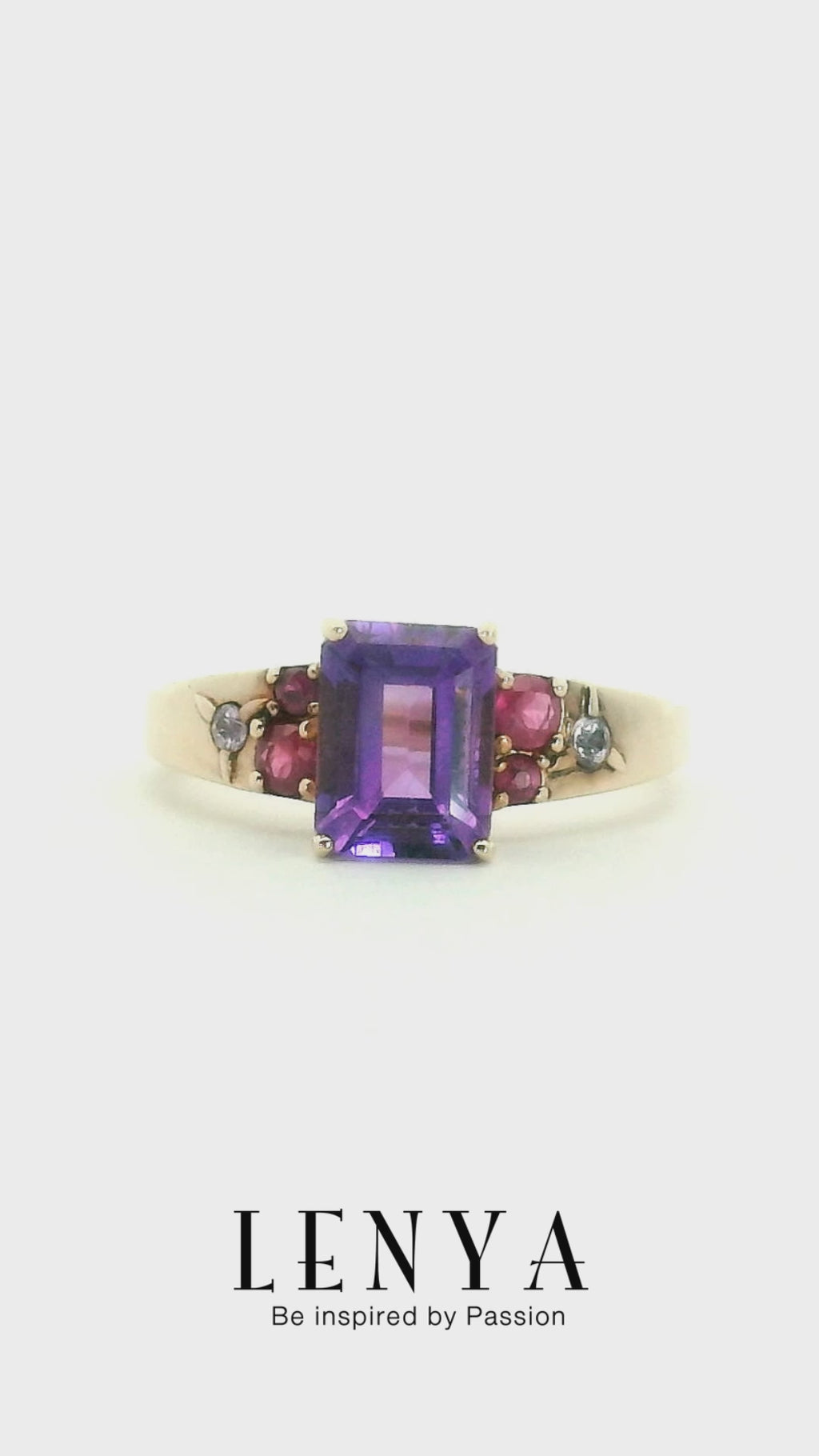 LENYA แหวนเงินแท้ ประดับพลอยอะเมทิสต์(Amathyst) พิงค์แซปไฟร์ (Pink Sapphire) และ ทับทิม (Ruby) ชุบพิงค์โกลด์