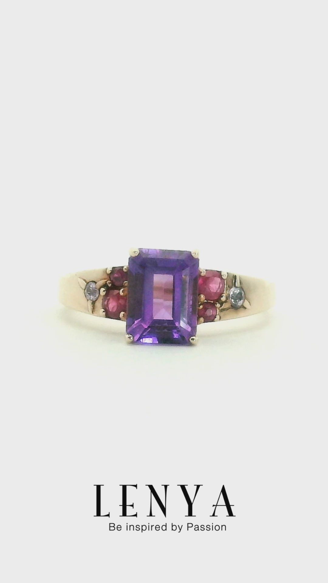 LENYA แหวนเงินแท้ ประดับพลอยอะเมทิสต์(Amathyst) พิงค์แซปไฟร์ (Pink Sapphire) และ ทับทิม (Ruby) ชุบพิงค์โกลด์