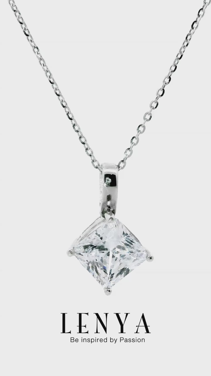 LENYA จี้ CZ  DiamondLike สี่เหลี่ยมเสริมลุคใส่สบาย ขนาด 7 มิล ตัวเรือนเงินแท้925ชุบทองคำขาว
