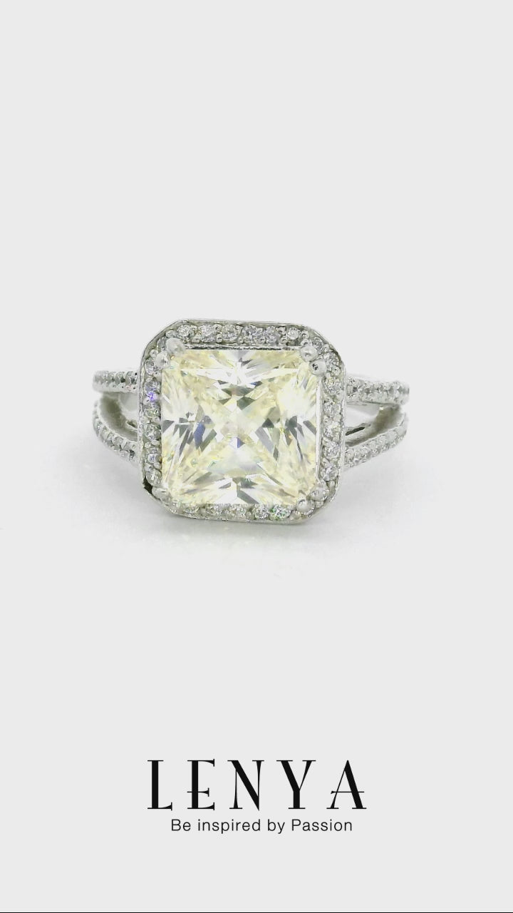 LENYA แหวน CZ สีเหลืองอ่อน Diamondlike เสริมความมั่นใจ ขนาด 9 มิล ตัวเรือนเงินแท้925 ชุบทองคำขาว