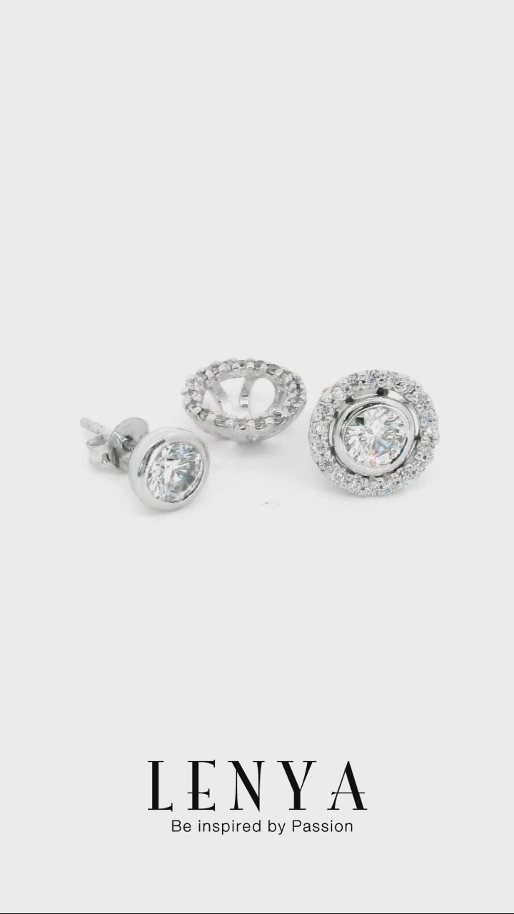 LENYA ต่างหูเงินแท้ 925 ชุบทองขาว ดีไซน์ตัวต่างหูประดับด้วย SWAROVSKI ZIRCONIA  สวยหรู ดูสง่า