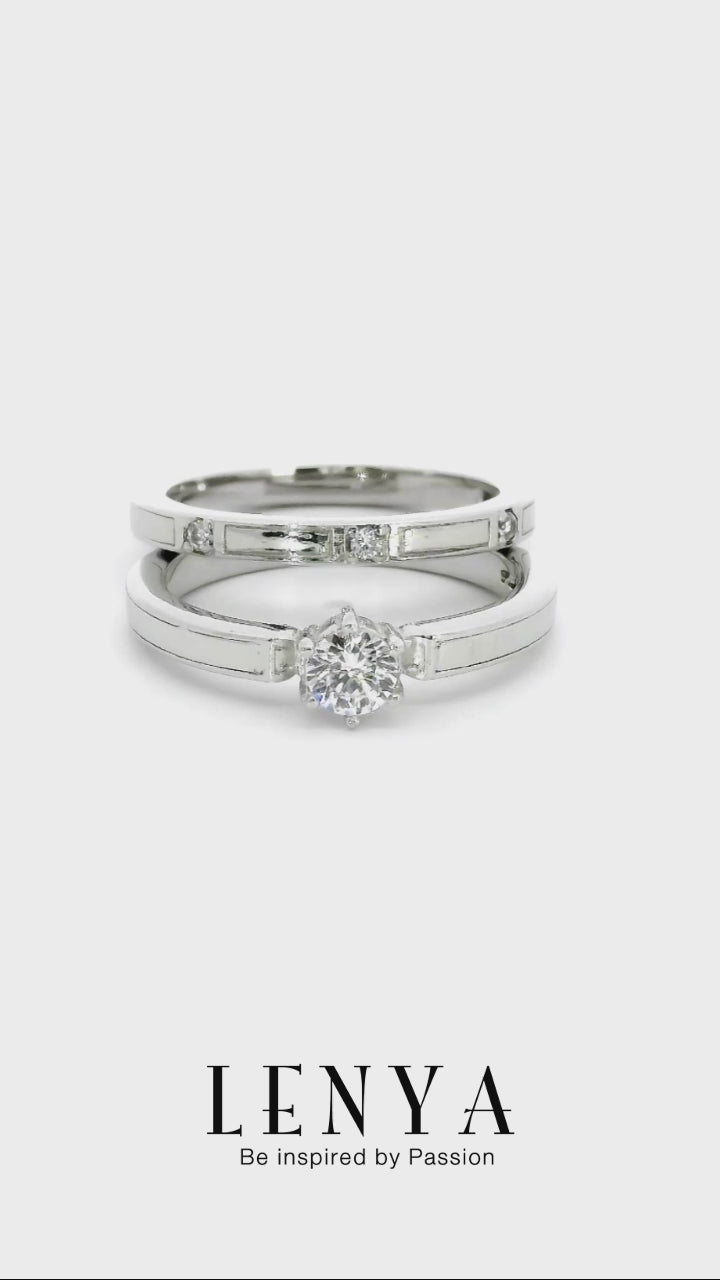 LENYA แหวนคู่ ประดับ SWAROVSKI ZIRCONIA ดีไซน์สุดคลาสสิค บนตัวเรือนเงินแท้ชุบทองคำขาว