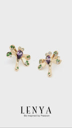 LENYA ต่างหูเงินแท้ 925 ชุบ Pink Gold ดีไซน์รูปแมลงปอ ประดับด้วย Swarovski Zirconia 4 สี ม่วง, แชมเปญ, ขาว, เขียว ให้ลุคสวยมีสไตล์ เลอค่า ดูอบอุ่น ดูมีราศี เหมาะทั้งซื้อใส่เองและเป็นของฝาก