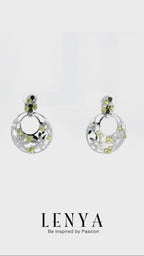 LENYA ต่างหูเงินแท้ 925 ชุบทองขาว ประดับบุษราคัม (Yellow Sapphire) สโมคกี้ควอทซ์ (Smoky Quartz) เพชร DiamondLike  ฉลุลายดอกไม้น่ารัก