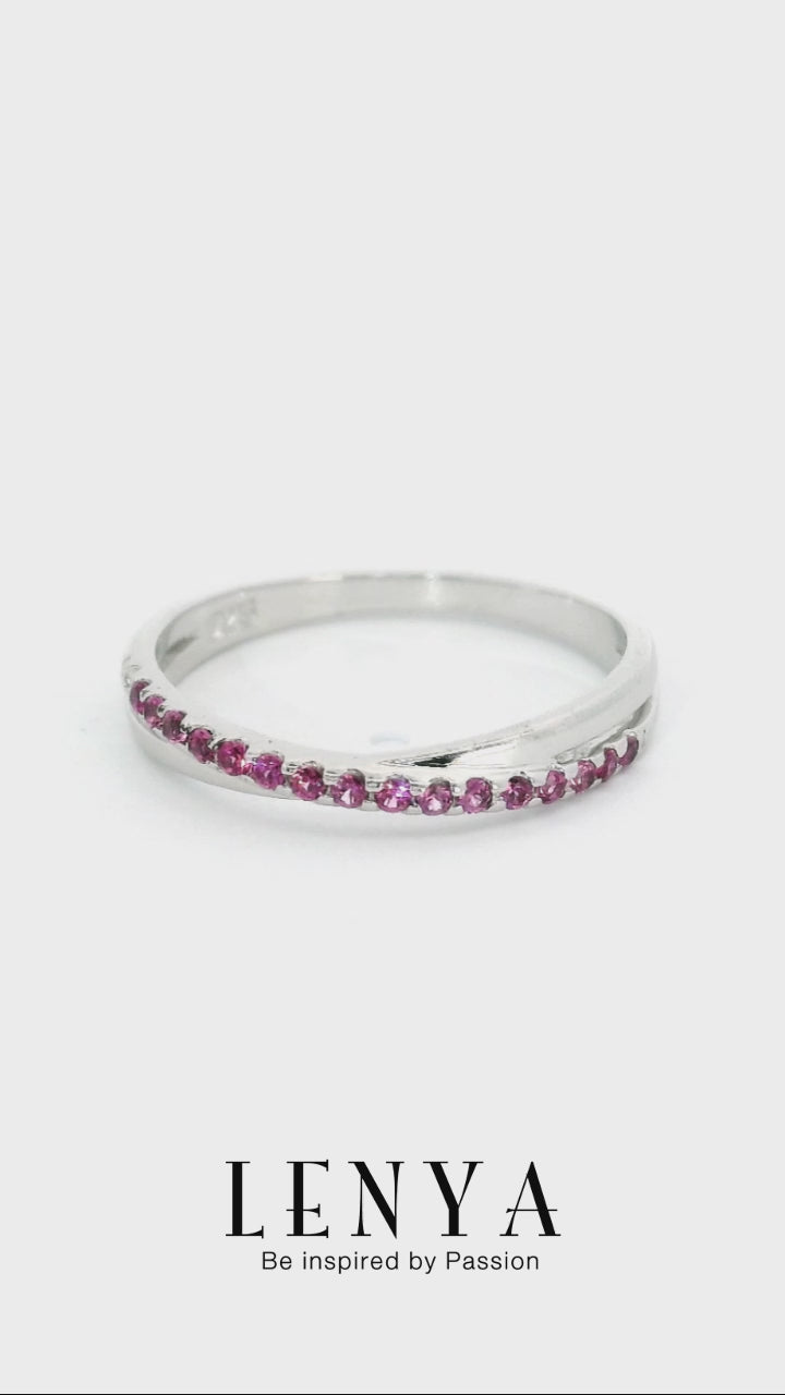 LENYA แหวน CZ สีชมพูจาก SWAROVSKI เสริมบุคลิกความหรูหรา ตัวเรือนเงินแท้925 ชุบทองคำขาว