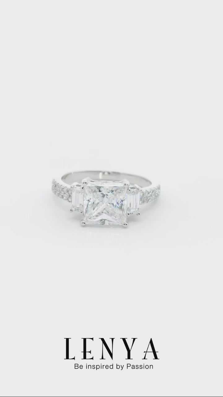 LENYA แหวน CZ Diamondlike เสริมบุคลิกและความมั่นใจ ขนาด 7 มิล ตัวเรือนเงินแท้925 ชุบทองคำขาว