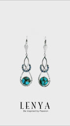 LENYA ต่างหูพลอยเทอร์ควอยซ์(Turquoise) หลังเบี้ย ประดับด้วย ซัฟไฟร์สีฟ้า(Blue Sapphire) ดีไซน์ที่ไม่เหมือนใคร ตัวเรือนเงินแท้ 925 ชุบทองขาว