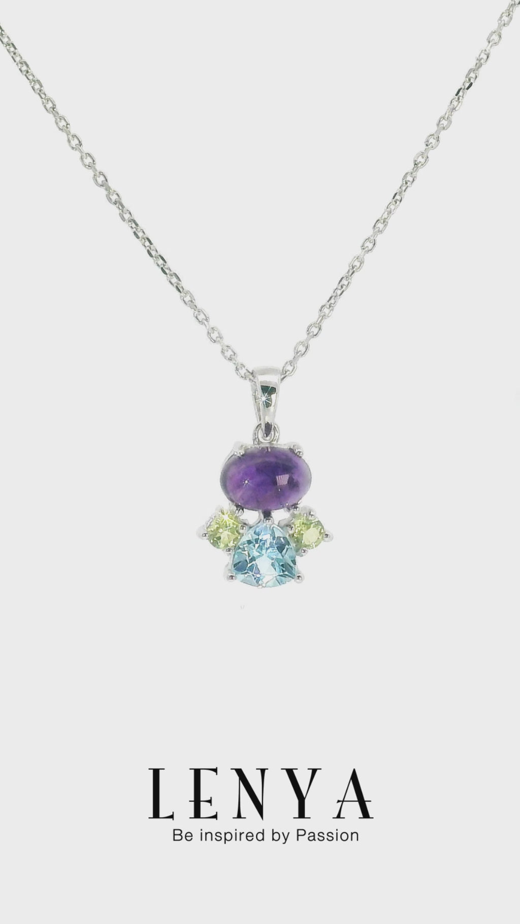 LENYA จี้เงินแท้ ดีไซน์หยุดน้ำ ประดับพลอยอเมทิสต์ (Amethyst) บลูโทแพซ (Blue Topaz) เพอริดอท (Peridot)