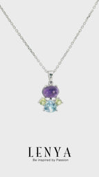 LENYA จี้เงินแท้ ดีไซน์หยุดน้ำ ประดับพลอยอเมทิสต์ (Amethyst) บลูโทแพซ (Blue Topaz) เพอริดอท (Peridot)