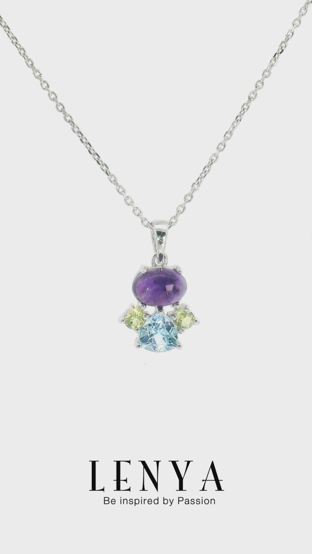 LENYA จี้เงินแท้ ดีไซน์หยุดน้ำ ประดับพลอยอเมทิสต์ (Amethyst) บลูโทแพซ (Blue Topaz) เพอริดอท (Peridot)