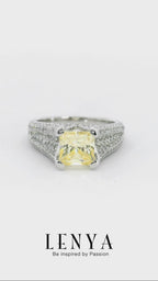 LENYA แหวนเพชร DiamondLike สีแฟนซีเหลือบเหลืองโชว์ปลายของ DiamondLike ประดับด้วย Cubic Zirconia มากถึง 218 เม็ด  ดีไซน์ฉบับอิตาลี่ ตัวเรือนเงินแท้ ชุบทองคำขาว