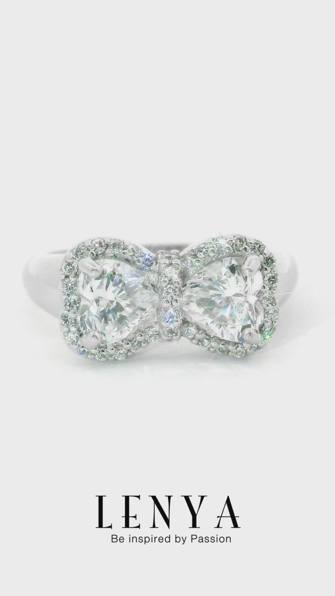 LENYA แหวนเพชร DiamondLike รูปหัวใจ เม็ดใหญ่ 6 มิล 2 เม็ด ตัวเรือนเงินแท้ชุบโรเดียม