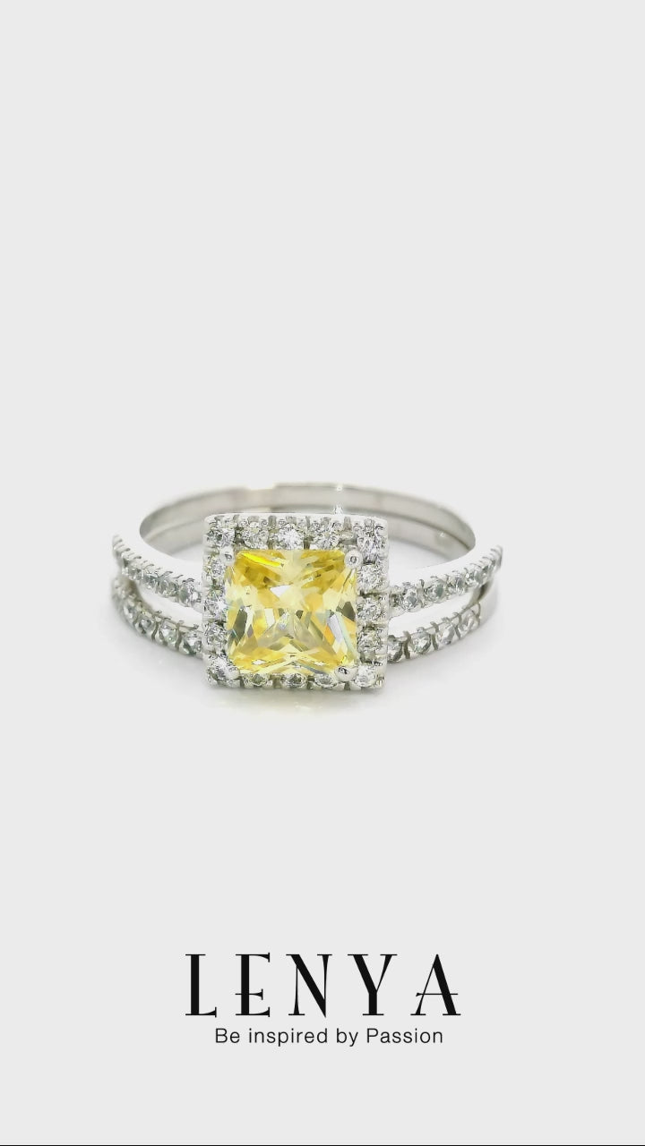 LENYA แหวน CZ สีเหลือง Diamondlike เสริมบุคลิกความมั่นใจ ขนาด 6 มิล ตัวเรือนเงินแท้925 ชุบทองคำขาว