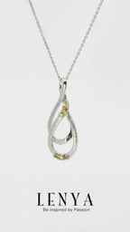 LENYA จี้เงินแท้ 925 ชุบทองขาว ประดับแซฟไฟร์สีเหลือง(Yellow Sapphire) แซฟไฟร์สีส้ม(Orange Sapphire) มีตัดลาย Texture ที่ตัวเรือน สวยไม่เหมือนใคร