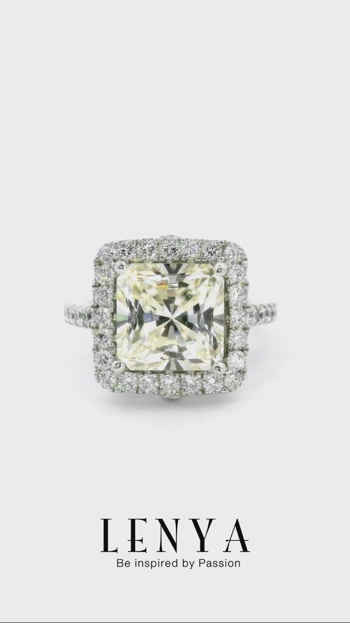 LENYA แหวน CZ สีเหลือง Diamondlike เสริมบุคลิกและความมั่นใจ ขนาด9มิล ตัวเรือนเงินแท้925 ชุบทองคำขาว