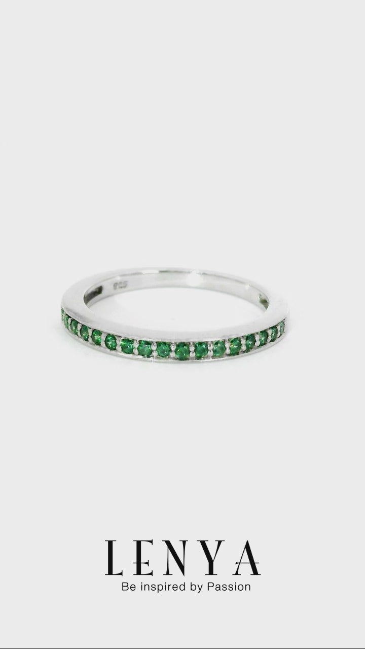 LENYA แหวน CZ สีเขียวจาก SWAROVSKI เพิ่มความงามขนาด 1.25 มิล ตัวเรือนเงินแท้925 ชุบทองคำขาว