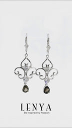 LENYA ต่างหูประดับด้วยพลอยสโมคกี้ควอตซ์(Smoky Quartz) ตัวเรือนเงินแท้ 925 ชุบทองขาว