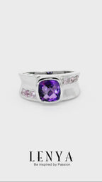 LENYA แหวนประดับอะเมทิสต์(Amethyst) สีม่วง พิ้งค์แซฟไฟซ์(Pink Sapphire) สีชมพู และเพชรDiamondLike ตัวเรือนเงินแท้ชุบทองคำขาว