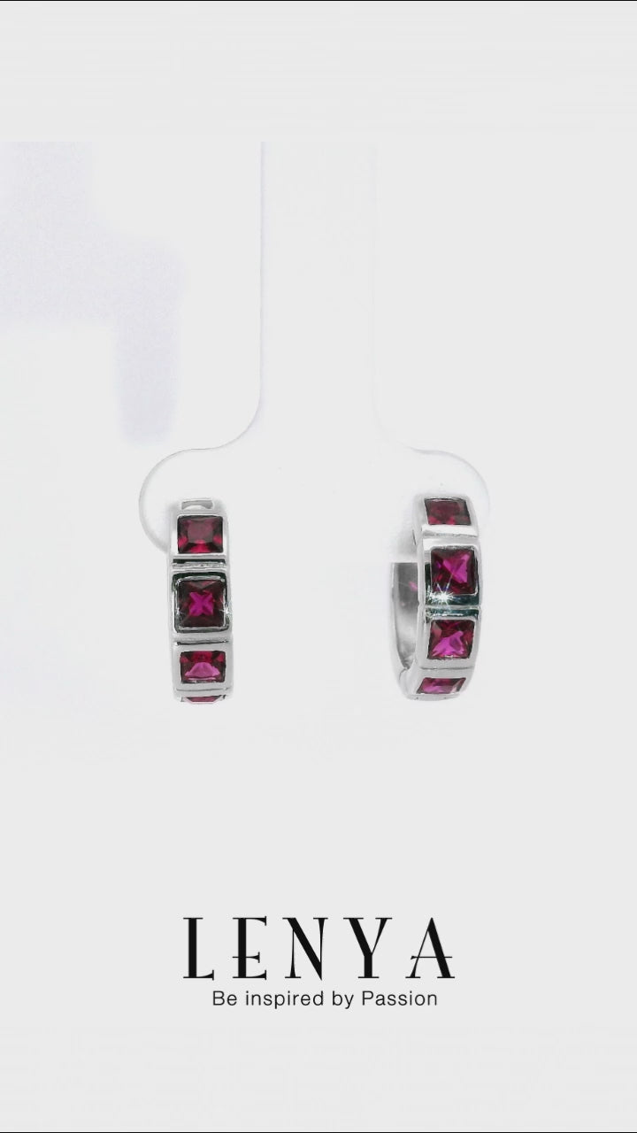 LENYA ต่างหู CZ สีแดงจาก Swarovski เสริมรสนิยม สวยสง่าดูดี ขนาด3x3มิล ตัวเรือนเงินแท้ 925 ชุบทองคำขาว
