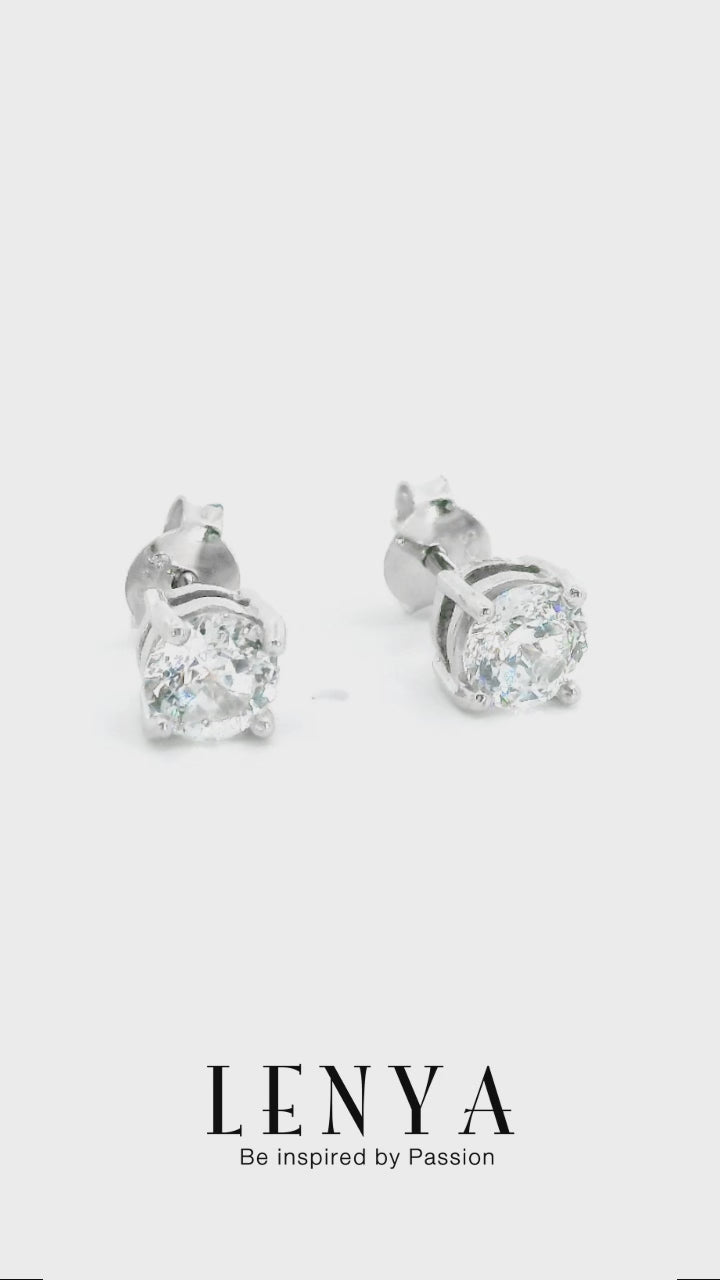 LENYA ต่างหู CZ DiamondLike รูปทรงกลมสวมใส่ไม่มีเบื่อ ขนาด 5 มิล ตัวเรือนเงินแท้925 ชุบทองคำขาว