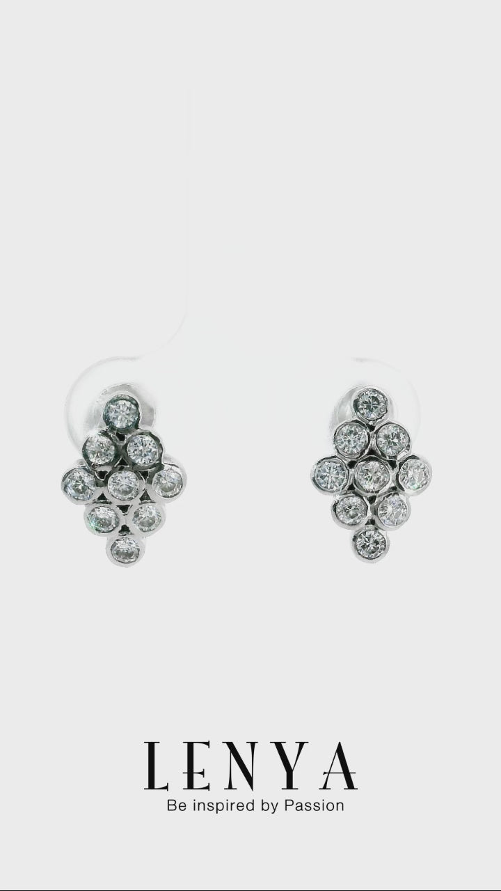 LENYA ต่างหู CZ DiamondLike  ดีไซน์เท่ห์ลุคหรูใส่ได้ทุกวัน ขนาด 2 มิล ตัวเรือนเงินแท้925 ชุบทองคำขาว