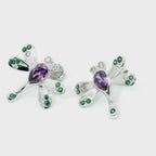 LENYA ต่างหู CZ สีม่วง จาก Swarovski ดีไซน์เก๋ทันสมัย ขนาด 6x4 มิล ตัวเรือนเงินแท้925 ชุบทองคำขาว