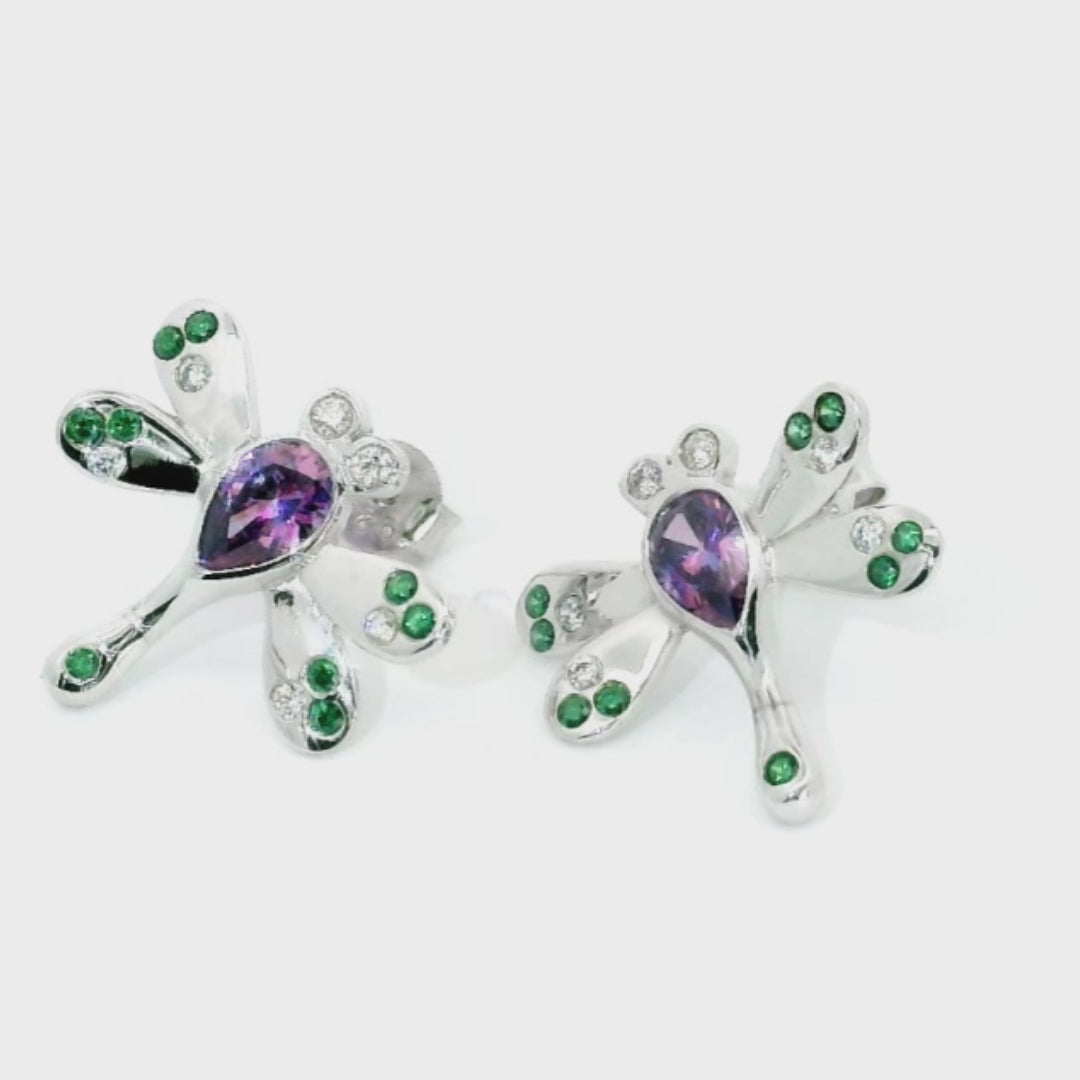 LENYA ต่างหู CZ สีม่วง จาก Swarovski ดีไซน์เก๋ทันสมัย ขนาด 6x4 มิล ตัวเรือนเงินแท้925 ชุบทองคำขาว