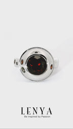 LENYA แหวนประดับโกเมน(Garnet) เม็ดใหญ่ บนตัวเรือนเงินแท้ชุบทองคำขาวแท้