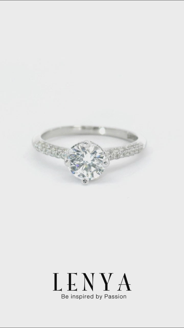 LENYA แหวน CZ Diamondlike เสริมบุคลิกและความมั่นใจ ขนาด 5 มิล ตัวเรือนเงินแท้925 ชุบทองคำขาว
