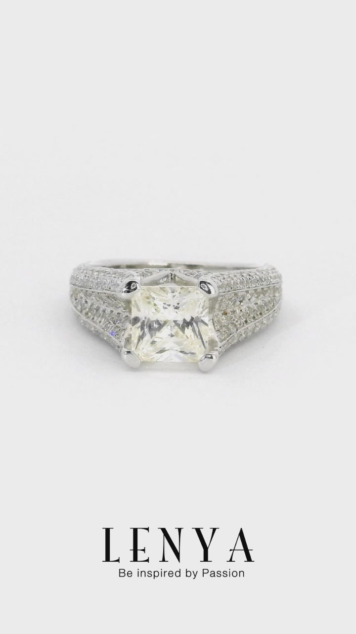 LENYA แหวน CZ สีเหลือง Diamondlike เสริมบุคลิก ขนาด 6.5 มิล ตัวเรือนเงินแท้925 ชุบทองคำขาว