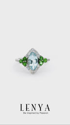 LENYA แหวนพลอยโทแพซสีฟ้า(Blue Topaz) ดีไซน์รูปหยดน้ำ สวมใส่แล้วช่วยเพิ่มความยาวให้เรียวนิ้ว บนตัวเรือนเงินแท้ชุบทองคำขาว