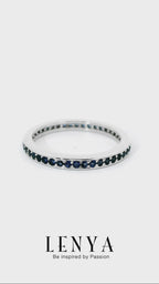 LENYA แหวน LENYA ETERNAL ประดับด้วย SWAROVSKI ZIRCONIA สีน้ำเงิน บนตัวเรือนเงินแท้ชุบทองคำขาวแท้ ดีไซน์แบบแถวเดี่ยวเต็มวง สวยคลาสสิค