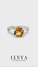 LENYA แหวนพลอยซิทริน(Citrine)  ชูช่อสวยงามด้วยบ่าข้างประดับเพชร DiamondLike บนตัวเรือนเงินแท้ชุบทองคำขาว