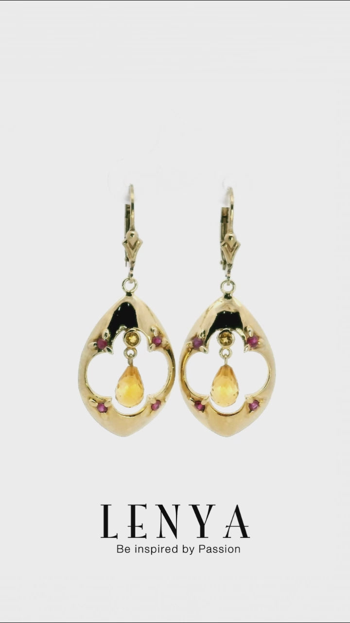 LENYA ต่างหูพลอยซิทริน ช่วยเรียกทรัพย์ สดใส พลังบวก ขนาด 2.5 มิล ตัวเรือนเงินแท้925 ชุบทองคำ